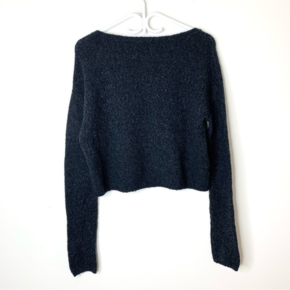 BCBG Max Azria Ida Sweater Cropped Wool Blend Pullover Fuzzy Black Small - Picture 10 of 11